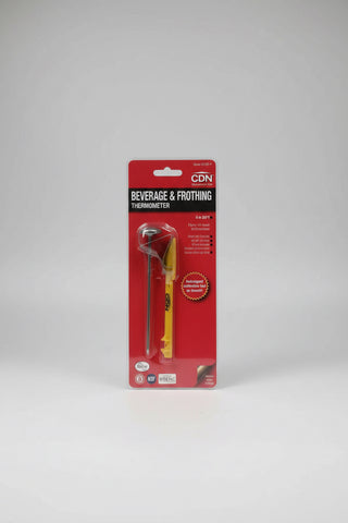 Image of Beverage and frothing thermometer in packaging on a gray background